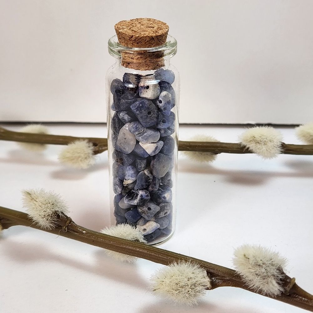 Gemstone Chip Wishing Bottle, Sodalite, Wiccan, Chakra, Reiki